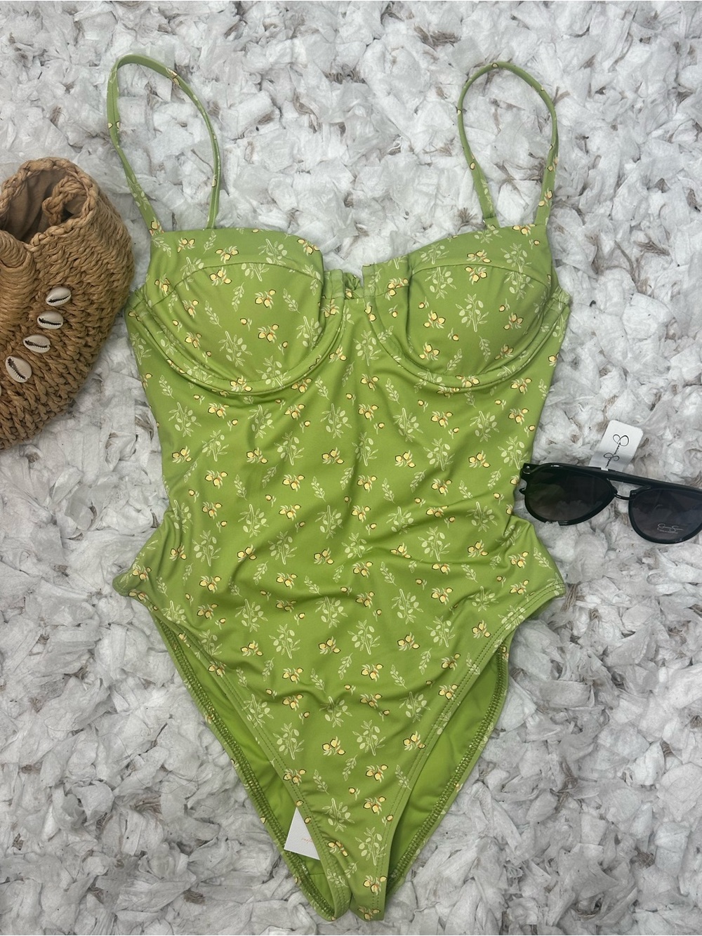 NWT Dippin Daisys Green Floral One Piece Swimsuit Medium $90 Retail